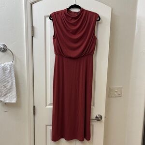 Sleeveless Draped Midi Dress in Rust